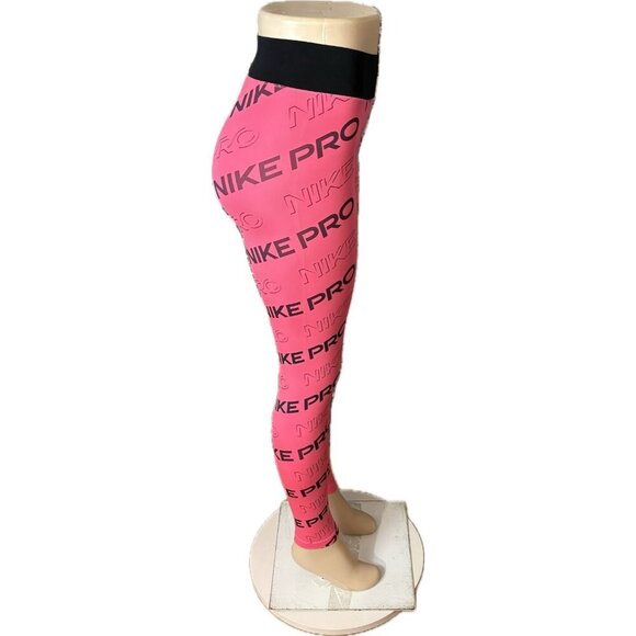 Nike S Coral Pink Logo Pro Print Wide Elastic Waistband Stretch Dri-Fit Tights - Picture 3 of 6